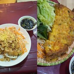 Definitely over ordered for lunch, noodles and Vietnamese savoury pancakes