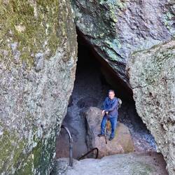 Charlie entering the main cave (the only area with a railing!)
