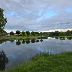 Very pretty basin half way down the canal walk, with boat moored