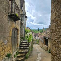 Narrow streets wind down to the river