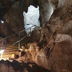 Cave entrance/42 metres down 3 levels to bottom