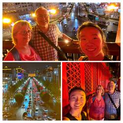 Exploring the bell tower as the city lights come on