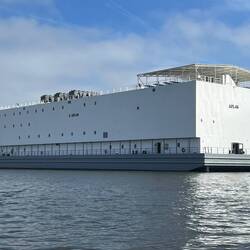 Naval birthing barge. Docked beside ships in dry dock for the crews to live on.
