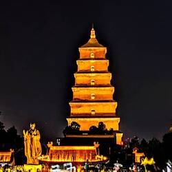 Big Wild Goose Pagoda lit up after dark