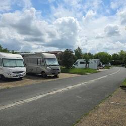The motorhome parkup in the middle of perigueux next to the river