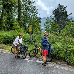 Under the bridge getting rain gear back on
