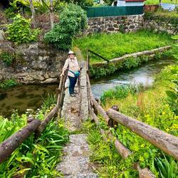 Crossing a stone bridge on the way to Braga