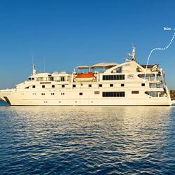 Coral Discoverer with our cabin annotated — Wollaston Bay ... Kimberley, WA.