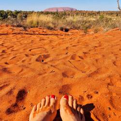 Ein letztes Mal sitze ich im roten Sand