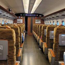 Der Platz im Zug ist grosszügig und die Sessel voluminös. Zugegeben, die Farbgebung ist suboptimal🙃