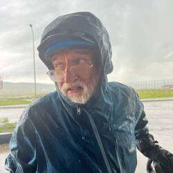 Sheltering from the worst in the petrol station.