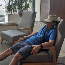 Anthony was tuckered and took a moment when we first got to the hotel!