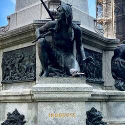 Iroquois on the statue, Cathedral Square.