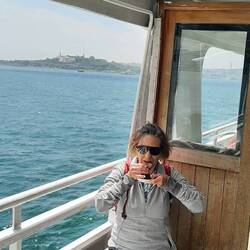 tea on the ferry with EU side behind