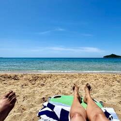 The one sandy beach we visited, Agios Georgios.