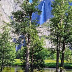 Upper and lower Yosemite Falls with Merced River