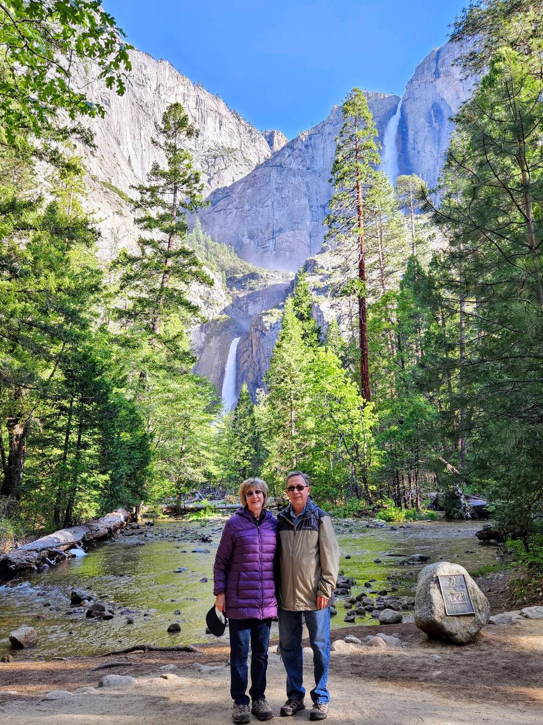 Charlie and I in front of the lower Yosemite Falls