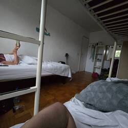 Our very ordinary but quiet triple room with a very squeaky bunk bed!