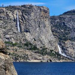 Closer view of Tueeulala Falls and Wapama Falls