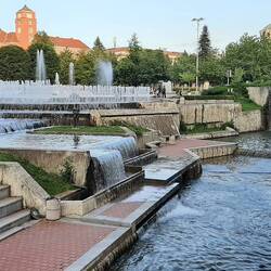 Pleven's city park with waterfalls, fountains. Lovely!