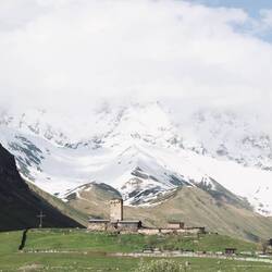 Old church with Mount Shkahra in the background.