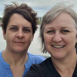 Suzanne and Laurie, at the Ohio River, Cincinnati