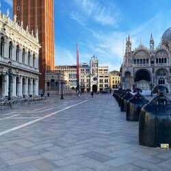 Artwork in the Square looking towards the Basilica