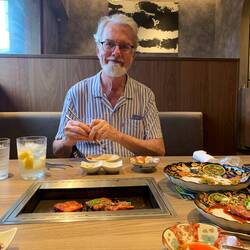 Enjoying Korean barbecue