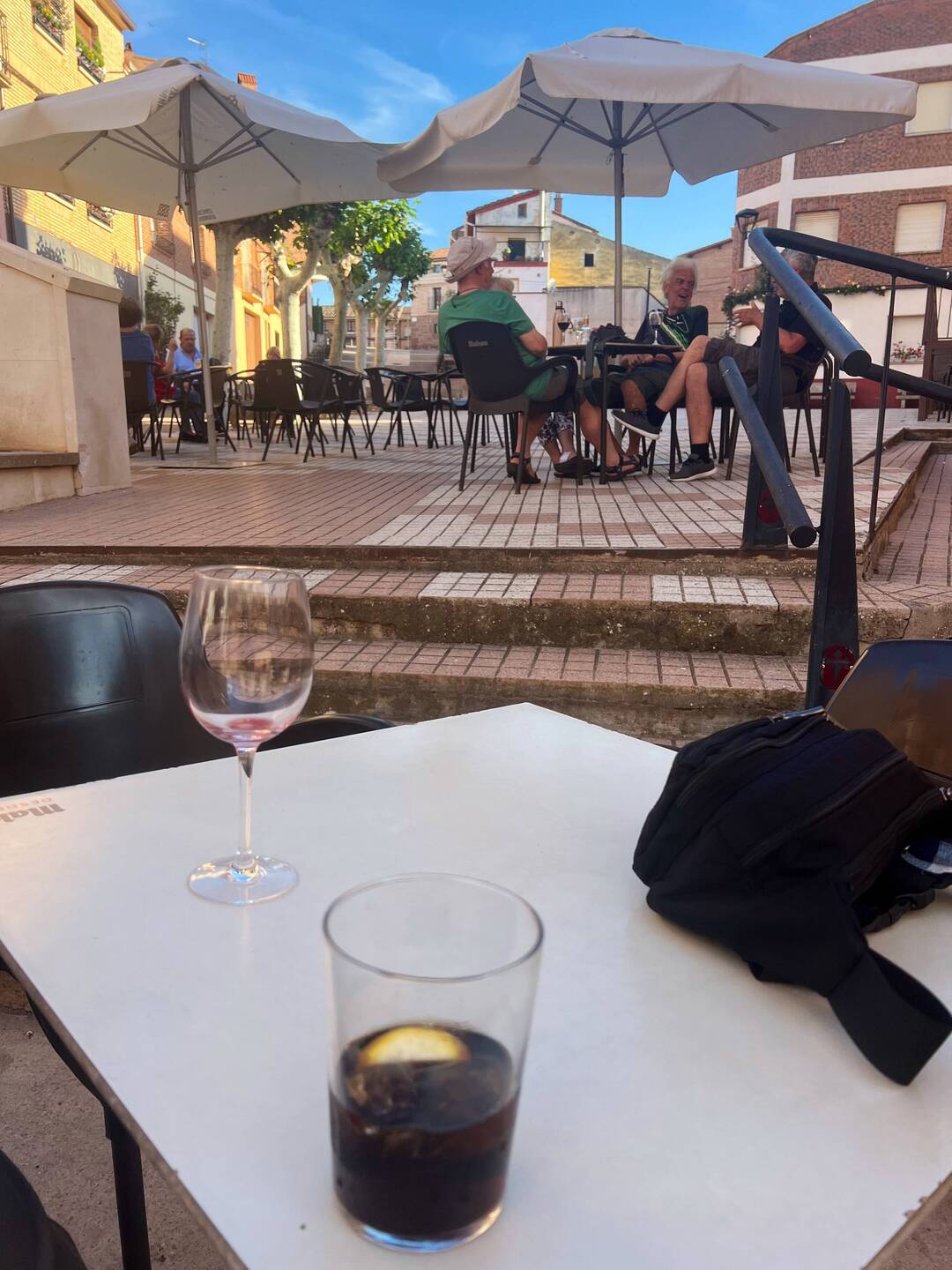 Relaxing in the square in Azofra