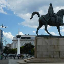 Carol 1 statue (foreground), "The Potato" (background), Revolution Square