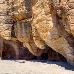 The Wandjina rock art gallery is inside these small caves — Bigge Island, Kimberley.