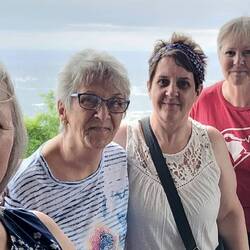 At the top of Lookout Mountain, the Chattanooga Valley behind us. Cold and windy!