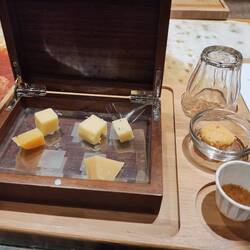 Cheese tasting! From top left to bottom right young, mature, special, old, very old, extra old