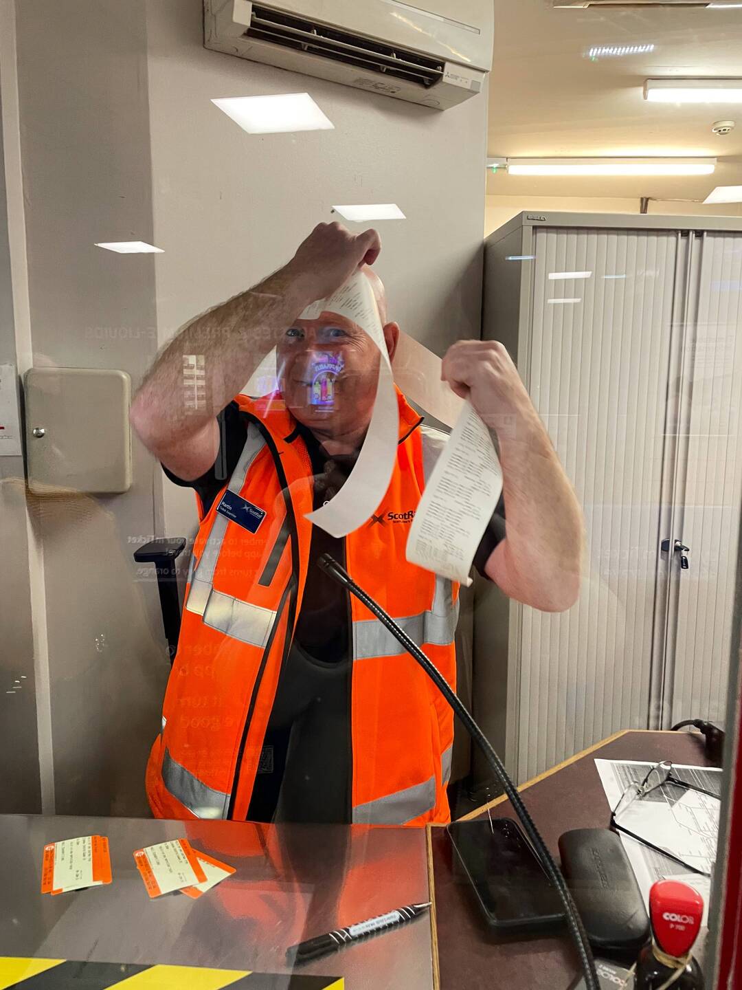 Martin with our train tickets receipt.