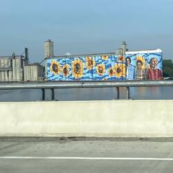 Toledo's Glass City River Wall, as seen from the I75