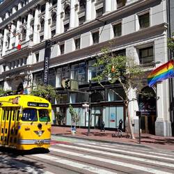 Bloomingdales, pride flags and trams. There is a Blackpol Tram too!