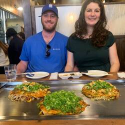 Margot and Ben with okonomiyak for lunch
