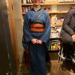 Japanese friend modeling an informal kimono