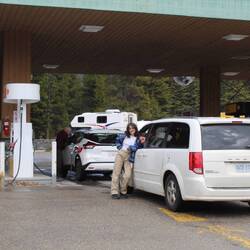 Madeleine excited to be at the gas station!