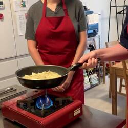 Ben cooking our gyozas