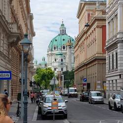 Looking towards Karlskirche Church, as seen from strolling Vienna's streets