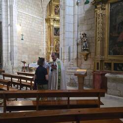 Karen receiving a blessing