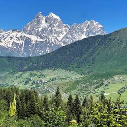 The famous twin peaks of Mt Ushba, well visible from this angle