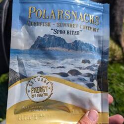 Polarsnack (Trockenfisch) am Gipfel oberhalb des Polarkreises 🤣