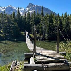 Swinging bridge over Belly River.