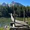 Swinging bridge over Belly River.
