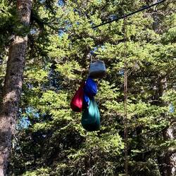 Food hanging from the bear hitch