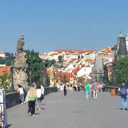 Distinctive orange coloured tiles adorn the home roofs here in both Old Town and New Town
