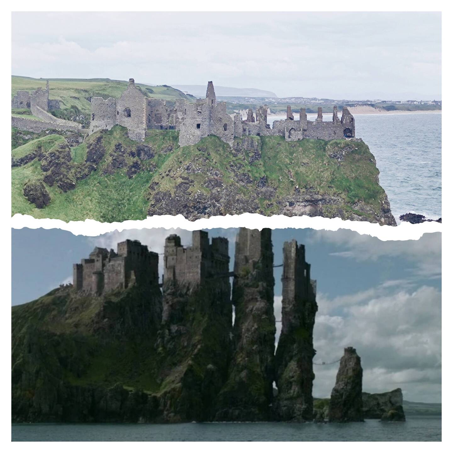 Dunluce Castle oben, Burg Peik unten. Als Filmemacher braucht man sehr viel Fantasie