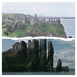 Dunluce Castle oben, Burg Peik unten. Als Filmemacher braucht man sehr viel Fantasie